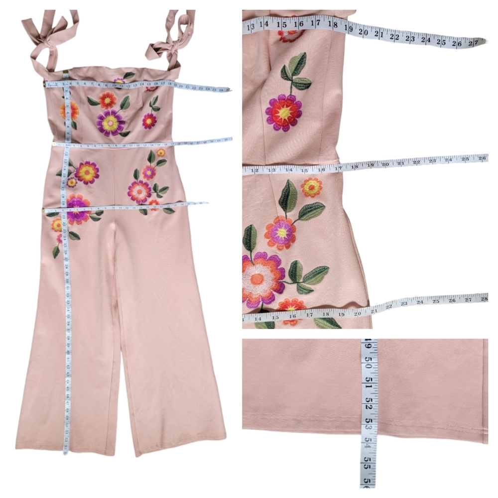 Guaraxez Exitosa Rose Jumpsuit Wide Leg Embroidered Romper Pink Boho Wom… - Picture 13 of 17